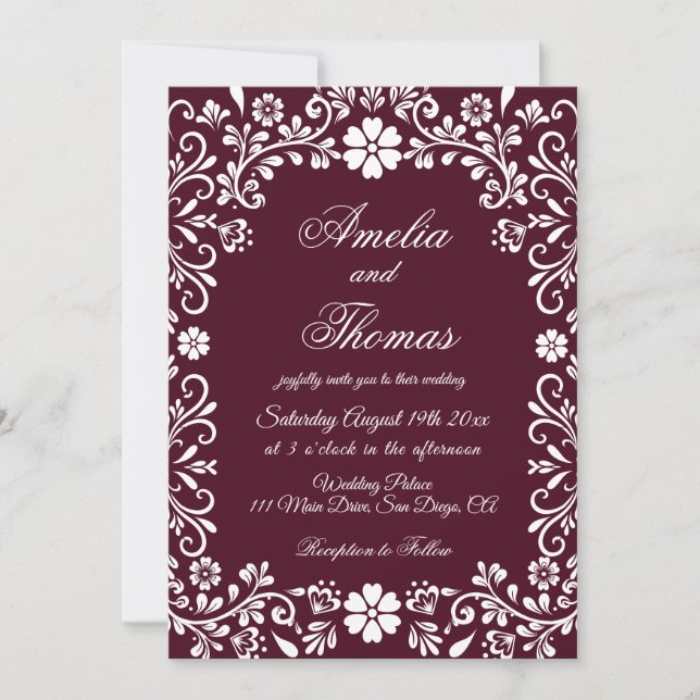 Burgundy Red Mexican Fiesta Wedding  Invitation (Front)