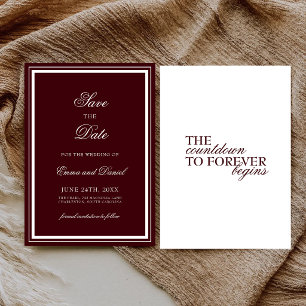 Burgundy Red Minimalist Elegant Formal Wedding Save The Date