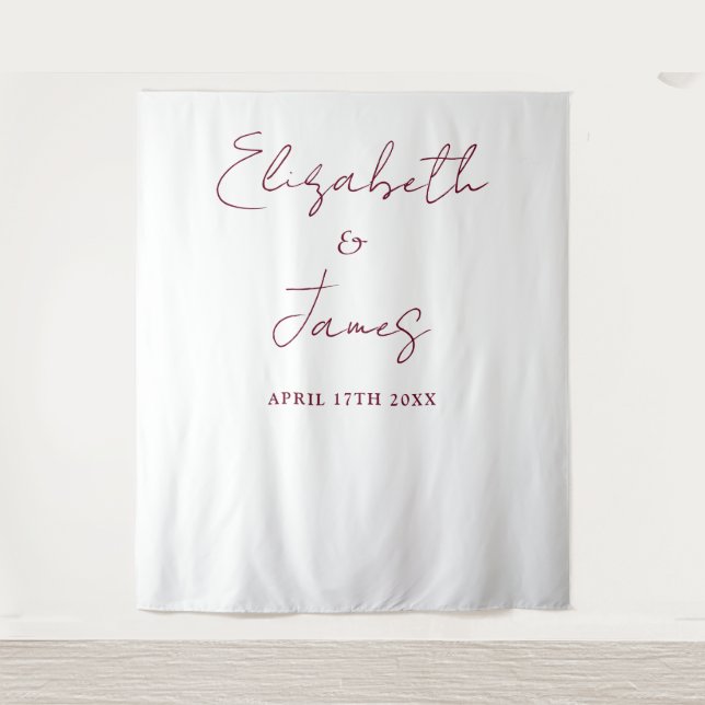 Burgundy Red Minimalist Wedding Photo Backdrop Tapestry (Front)