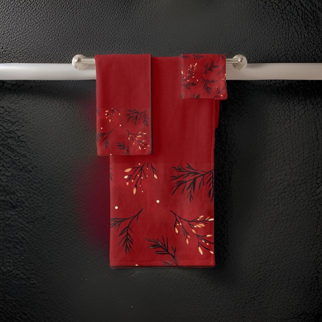 Burgundy Red Mistletoe Branches Bath Towel Set (Creator Uploaded)