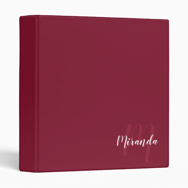Burgundy Red Modern Script Monogram and Name Binder (Front/Spine)