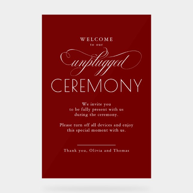 Burgundy Red Modern Script Unplugged Ceremony  (Recto)
