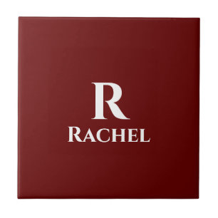 Burgundy Red Monogram Initial Name Custom Decor Tile