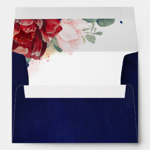 Burgundy Red Navy Blue and Blush Watercolor Envelope