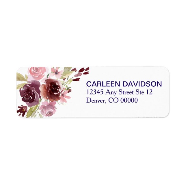 Burgundy Red Navy Blue Floral Return Address (Front)