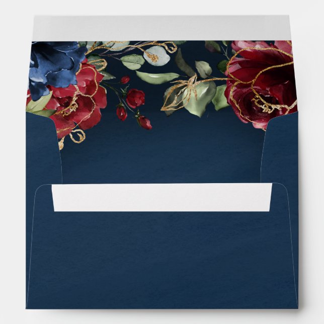 Burgundy Red Navy Blue Gold and Blush Pink Wedding Envelope (Back (Bottom))