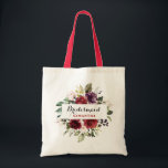 Burgundy Red Navy Floral Boho Bridesmaid gift Tote Bag<br><div class="desc">Romantic Watercolor Burgundy Red Navy Floral Rustic Boho Wedding / bridal shower bridesmaid gift tote bag. Perfect for a fall / midsummer wedding. The design features a stunning bouquet of burgundy / Marsala , peach , navy flowers with matching leaves. Please find more matching designs and variations in my "blissweddingpaperie"...</div>