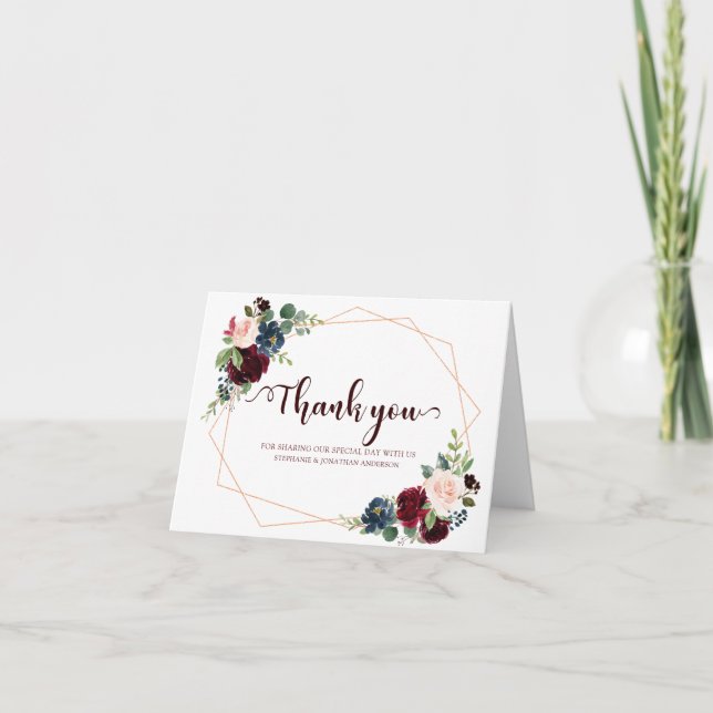Burgundy Red Navy Floral Geometric Thank you (Front)
