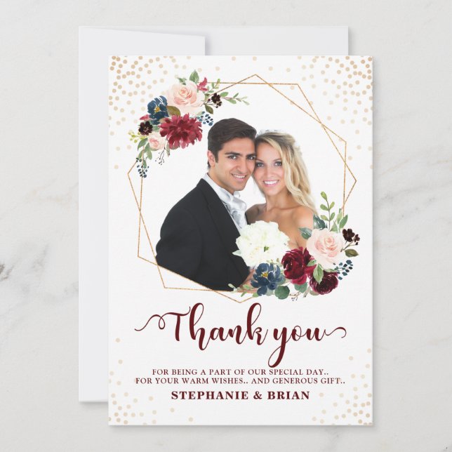 Burgundy Red Navy Floral Geometric Thank you (Front)