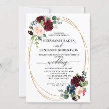 Burgundy Red Navy Floral modern geometric wedding