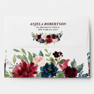 Burgundy Red Navy Floral Retour Adresse Enveloppe