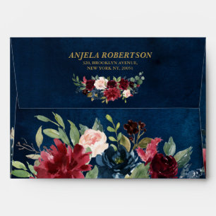 Burgundy Red Navy Floral Return Address Envelope