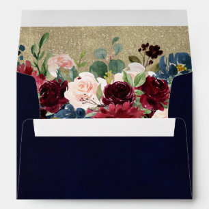 Burgundy Red Navy Floral Return Address Envelope