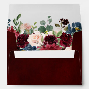 Burgundy Red Navy Floral Return Adresse Enveloppe