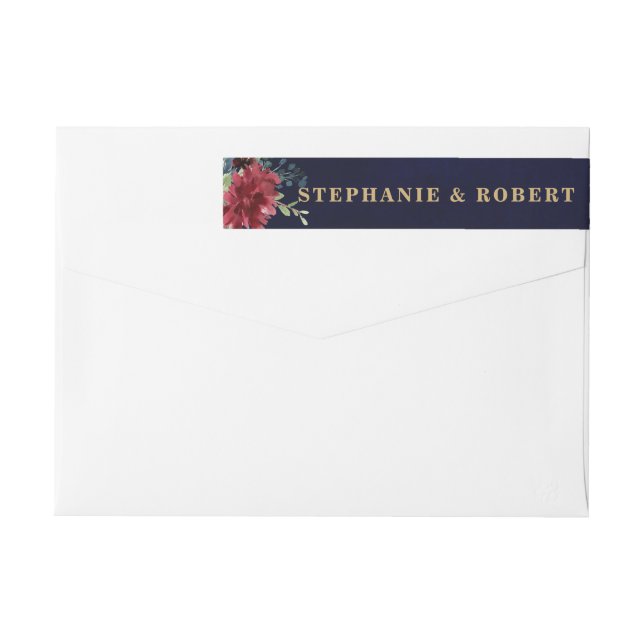Burgundy Red Navy Floral Rustic Boho Address Label (Back)