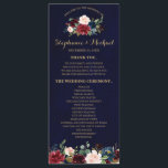 Burgundy Red Navy Floral Rustic Boho Program card<br><div class="desc">Watercolor Burgundy Red Navy Floral Rustic Boho Wedding Program Card. Perfect for a fall wedding. The design features a stunning bouquet of burgundy / Marsala , peach , navy flowers / roses with matching leaves. Please find more matching designs and variations in my "blissweddingpaperie" store. And feel free to contact...</div>
