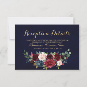 Burgundy Red Navy Floral Rustic Boho Reception Invitation