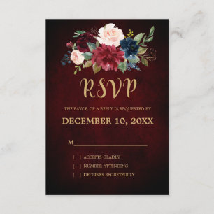Burgundy Red Navy Floral Rustic Boho RSVP