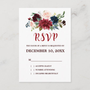 Burgundy Red Navy Floral Rustic Boho RSVP