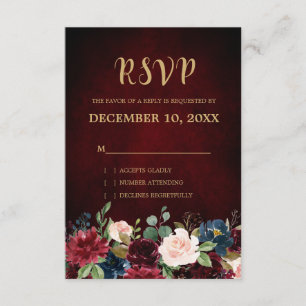 Burgundy Red Navy Floral Rustic Boho RSVP