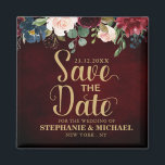 Burgundy Red Navy Floral Rustic Boho Sve the date Magnet<br><div class="desc">Watercolor Burgundy Red Navy Floral Rustic Boho Wedding Save the date magnet with gold text. Perfect for a fall wedding. The design features a stunning bouquet of burgundy / Marsala , peach , navy flowers / roses with matching leaves. Please find more matching designs and variations in my "blissweddingpaperie" store....</div>
