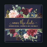 Burgundy Red Navy Floral Rustic Boho Sve the date Magnet<br><div class="desc">Watercolor Burgundy Red Navy Floral Rustic Boho Wedding Save the date magnet. Perfect for a fall wedding. The design features a stunning bouquet of burgundy / Marsala , peach , navy flowers / roses with matching leaves. Please find more matching designs and variations in my "blissweddingpaperie" store. And feel free...</div>