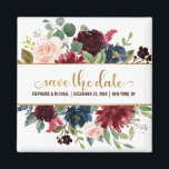 Burgundy Red Navy Floral Rustic Boho Sve the date Magnet<br><div class="desc">Watercolor Burgundy Red Navy Floral Rustic Boho Wedding Save the date magnet. Perfect for a fall wedding. The design features a stunning bouquet of burgundy / Marsala , peach , navy flowers / roses with matching leaves. Please find more matching designs and variations in my "blissweddingpaperie" store. And feel free...</div>