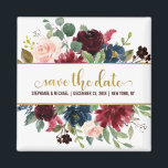 Burgundy Red Navy Floral Rustic Boho Sve the date Magnet<br><div class="desc">Watercolor Burgundy Red Navy Floral Rustic Boho Wedding Save the date magnet. Perfect for a fall wedding. The design features a stunning bouquet of burgundy / Marsala , peach , navy flowers / roses with matching leaves. Please find more matching designs and variations in my "blissweddingpaperie" store. And feel free...</div>