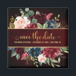 Burgundy Red Navy Floral Rustic Boho Sve the date Magnet<br><div class="desc">Watercolor Burgundy Red Navy Floral Rustic Boho Wedding Save the date magnet. Perfect for a fall wedding. The design features a stunning bouquet of burgundy / Marsala , peach , navy flowers / roses with matching leaves. Please find more matching designs and variations in my "blissweddingpaperie" store. And feel free...</div>