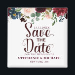 Burgundy Red Navy Floral Rustic Boho Sve the date Magnet<br><div class="desc">Watercolor Burgundy Red Navy Floral Rustic Boho Wedding Save the date magnet. Perfect for a fall wedding. The design features a stunning bouquet of burgundy / Marsala , peach , navy flowers / roses with matching leaves. Please find more matching designs and variations in my "blissweddingpaperie" store. And feel free...</div>