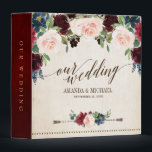 Burgundy Red Navy Floral Rustic Boho Wedding Album Binder<br><div class="desc">Watercolor burgundy red navy blush pink rustic country classy floral wedding album 3 ring binder with green botanical foliage and eucalyptus leaves in wooden background. This beautiful easy to customize design can match easily with your wedding colours, styles and theme and it is a perfect choice for fall midsummer or...</div>