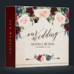 Burgundy Red Navy Floral Rustic Boho Wedding Album Binder<br><div class="desc">Watercolor burgundy red navy blush pink rustic country classy floral wedding album 3 ring binder with green botanical foliage and eucalyptus leaves in wooden background. This beautiful easy to customize design can match easily with your wedding colours, styles and theme and it is a perfect choice for fall midsummer or...</div>