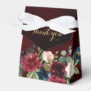 Burgundy Red Navy Floral Rustic Boho Wedding Favor Box