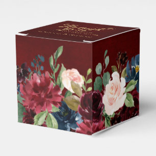 Burgundy Red Navy Floral Rustic Boho Wedding Favor Box