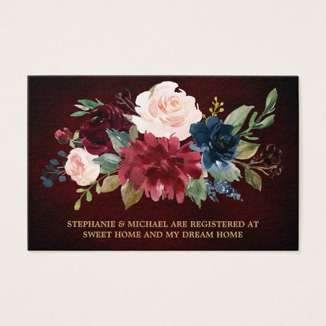 Burgundy Red Navy Floral Rustic Wedding Registry (Front)