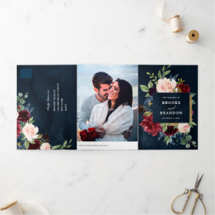 Burgundy Red Navy Trifold Wedding Invitation