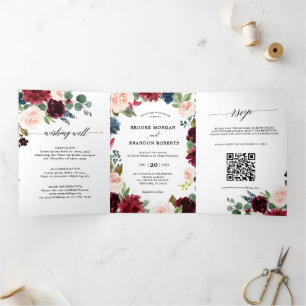 Burgundy Red Navy triple Faire-part de mariage