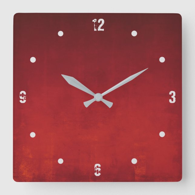 Burgundy Red Orange Modern Rustic omber Abstract Square Wall Clock (Front)