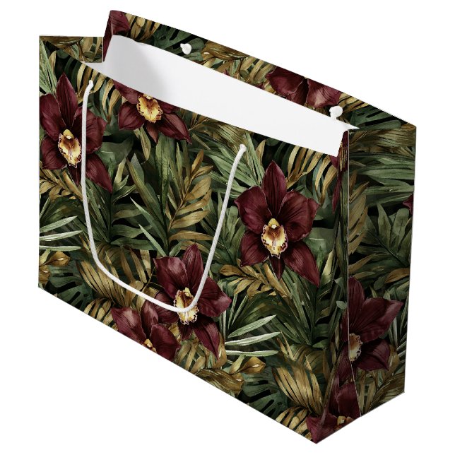 Burgundy Red Orchid Floral Large Gift Bag (Front Angled)