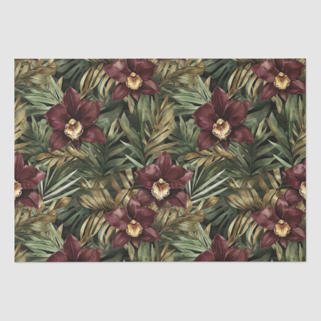 Burgundy Red Orchid Floral Tissue Paper (Front)