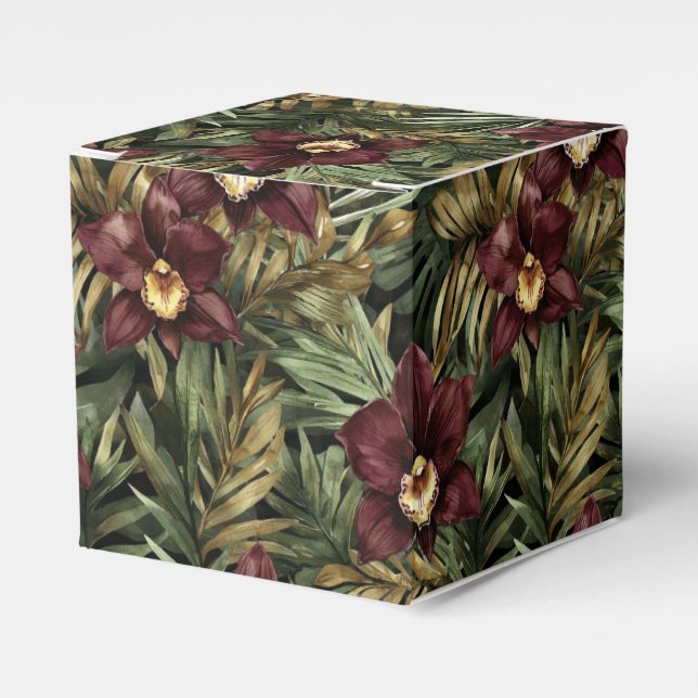 Burgundy Red Orchid Floral Tropical  Favor Box (Front Side)