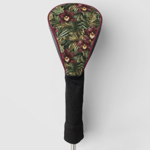 Burgundy Red Orchid Floral Tropical  Golf Head Cover