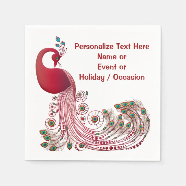 Burgundy Red Peacock Personalize or Customize Napkin (Front)