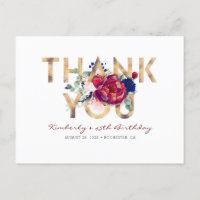 Burgundy Red Peony Navy Blue Birthday Thank You