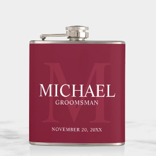 Burgundy Red Personalized Groomsmen Hip Flask