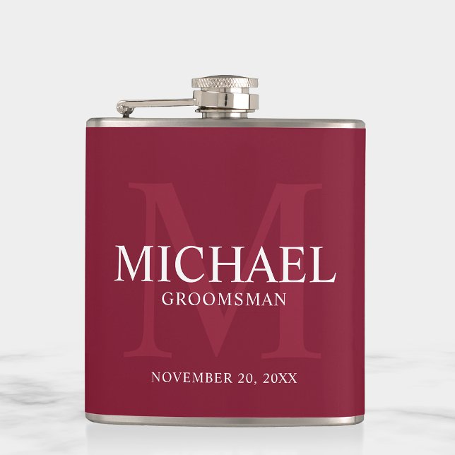 Burgundy Red Personalized Groomsmen Hip Flask (Creator Uploaded)