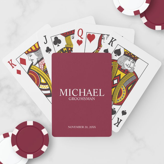 Burgundy Red Personalized Groomsmen Playing Cards (Creator Uploaded)