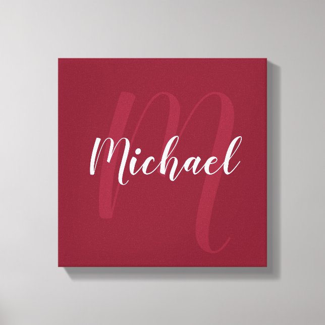Burgundy Red personalized Monogram and Name Canvas Print (Front)