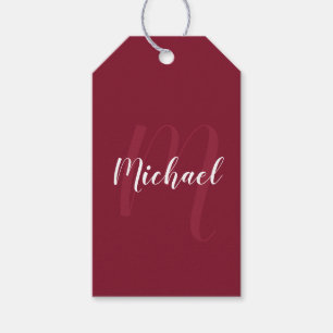 Burgundy Red Personalized Monogram and Name Gift Tags