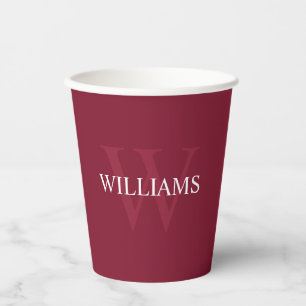 Burgundy Red Personalized Monogram and Name Paper Cups